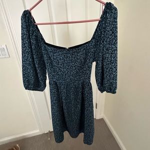 Black and blue floral dress with tie bow